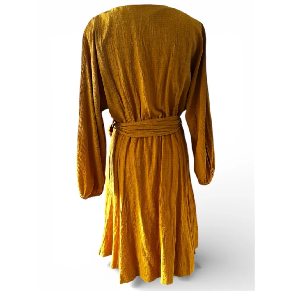 Calvin Klein Mustard Yellow Belted Wrap Dress Size 4 - Picture 4 of 11